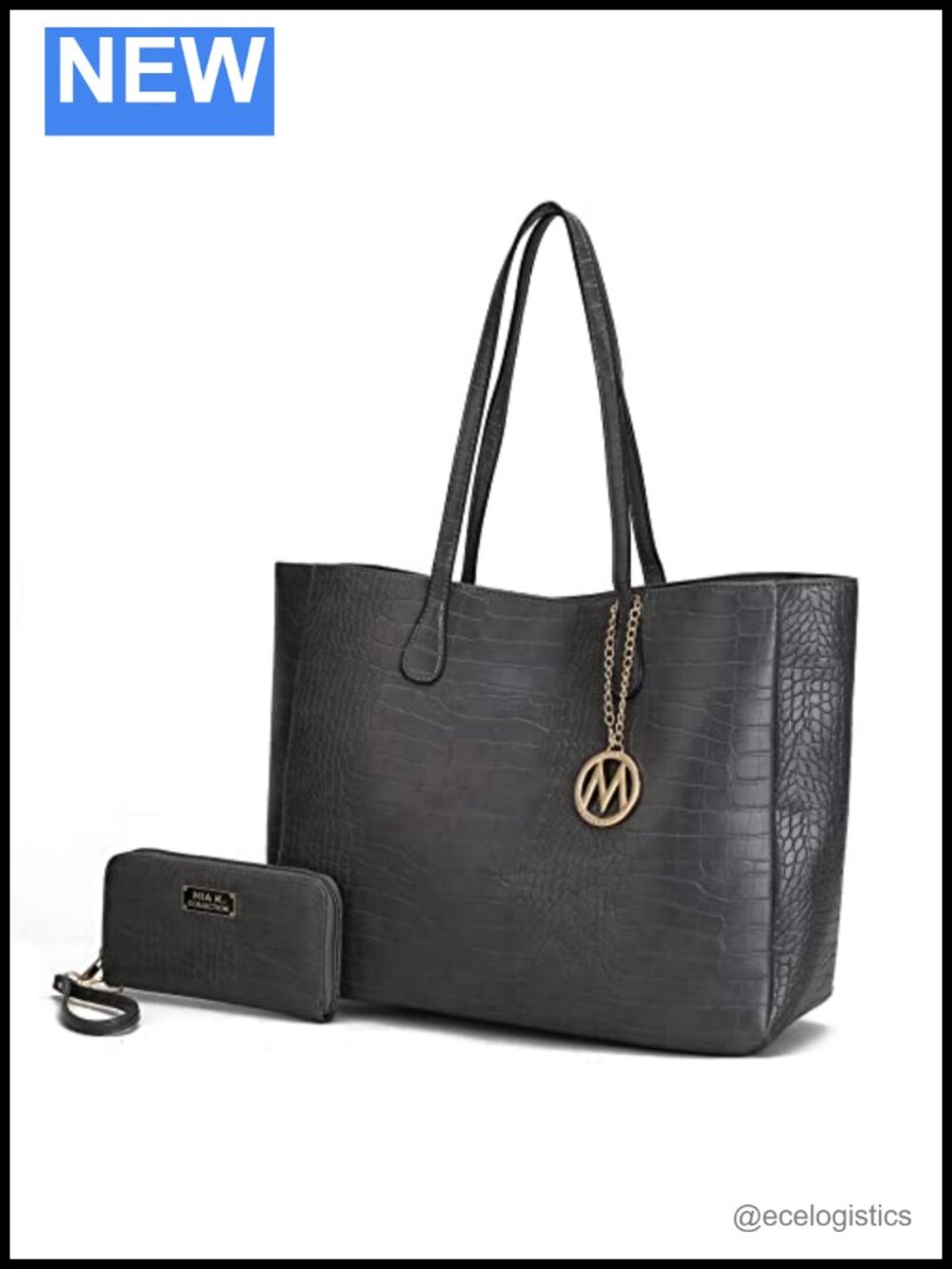 Tote Bag with Wristlet Wallet for Women, Vegan Faux Leather Top-Handle Shoulder